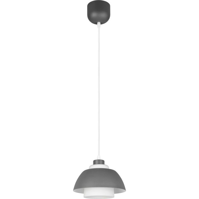 Reality Tilos antraciet grijze hanglamp met een metalen kap van 23 cm in diameter met een wit glazen binnenkap