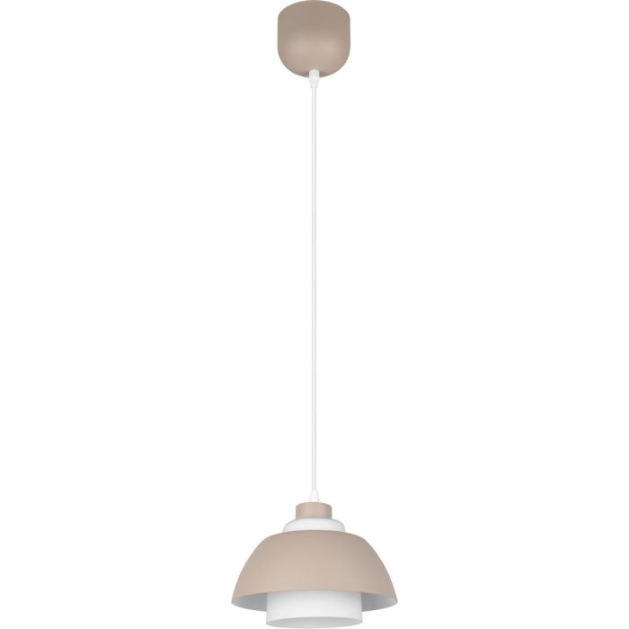 Reality Tilos warm beige hanglamp met een metalen kap van 23 cm in diameter met een wit glazen binnenkap