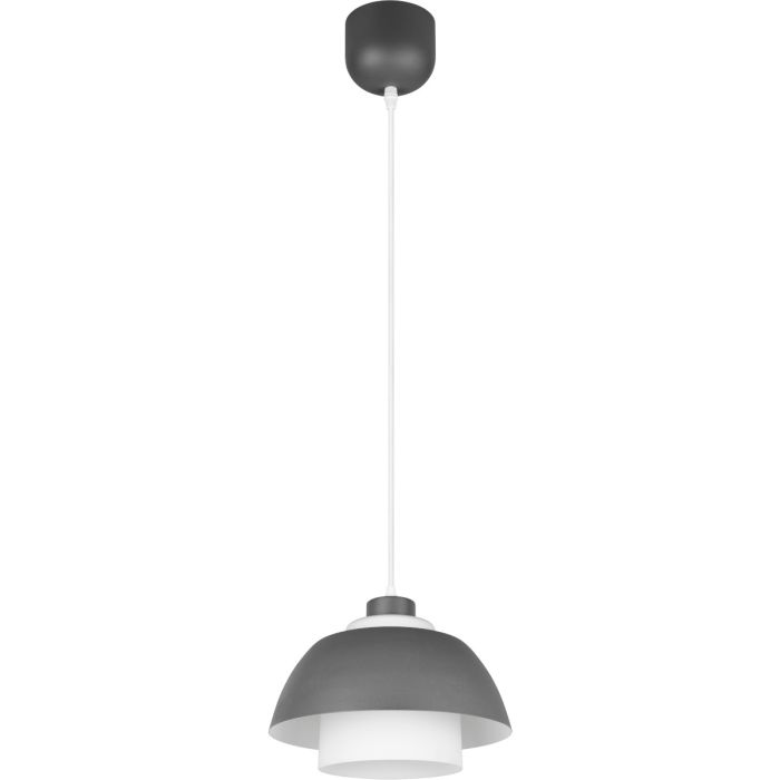 Reality Tilos antraciet grijze hanglamp met een metalen kap van 30 cm in diameter met een wit glazen binnenkap