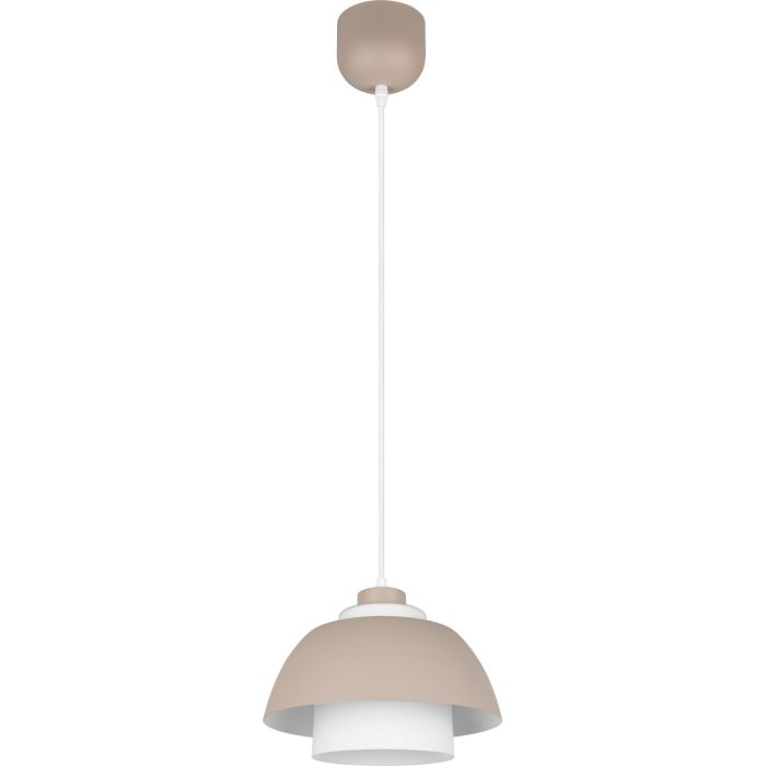 Reality Tilos warm beige hanglamp met een metalen kap van 30 cm in diameter met een wit glazen binnenkap
