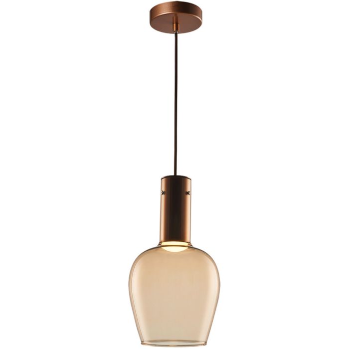 Freelight Toscana brons-goud kleurige hanglamp met cilindervormige fittinghouder en bolvormig amber glazen kap van 18cm in diameter