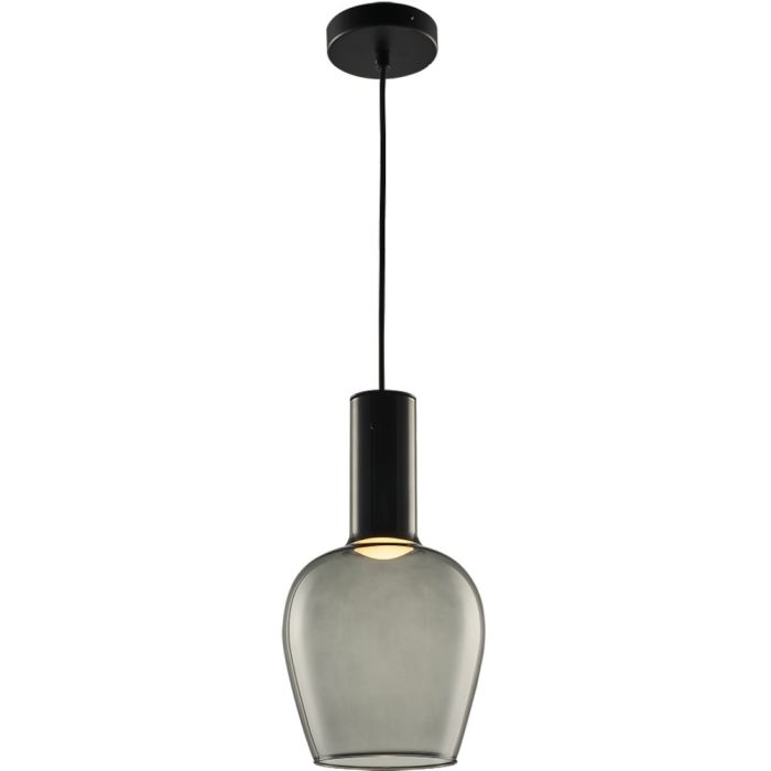 Freelight Toscana zwarte hanglamp met cilindervormige fittinghouder en bolvormig rookglazen kap van 18cm in diameter