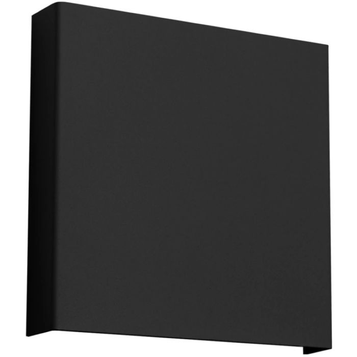 zwart vierkant metalen wandlamp van 15 cm in doorsnede met lichtbundel naar boven en beneden.