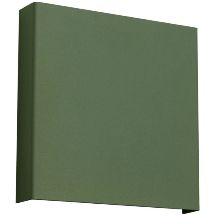 olijfgroen vierkant metalen wandlamp van 15 cm in doorsnede met lichtbundel naar boven en beneden