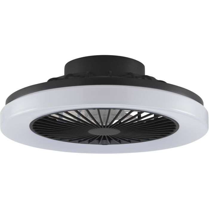 Brilliant Varelo zwarte plafondventilator van 42 cm in diameter met geïntegreerde LED rand rond de ventilator