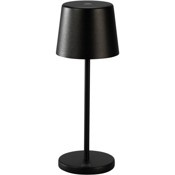Konstsmide Vence mini mat zwarte tafellamp voor buiten van 21 cm hoog met touchdimmer op de kop