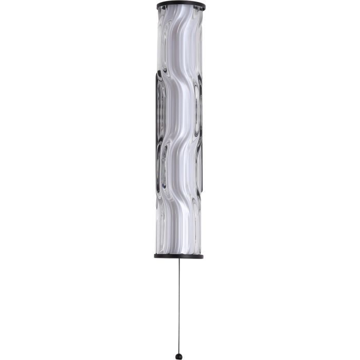 Searchlight Vibrate 33cm hoge zwarte buisvormige spiegellamp met trekschakelaar en witte binnenbuis en helder glazen buitenbuis met structuur