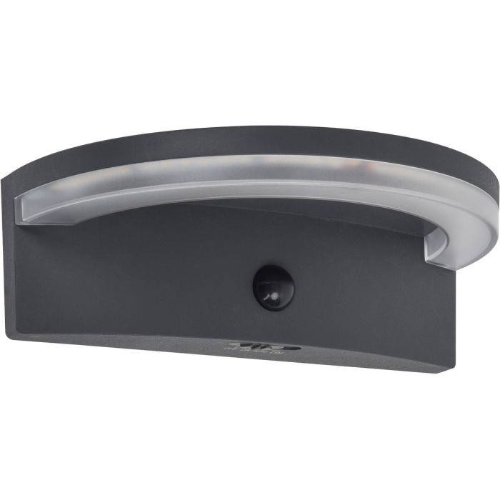 Lutec Vyzor antraciet grijze wandlamp van 19,2 cm breed met zonnepaneel bovenop en halfrond LED rand