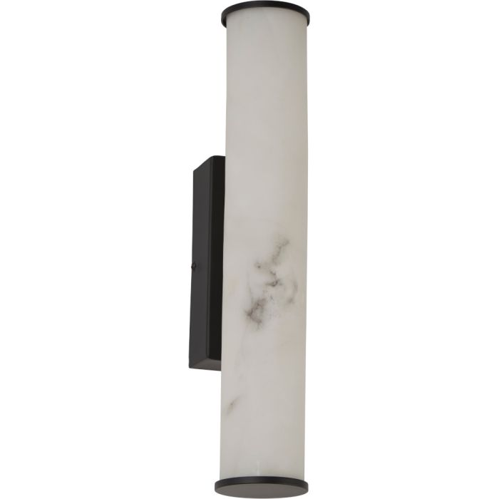 Searchlight Wales 61185-1BK zwarte wandlamp van 35cm hoog voor de badkamer met marmerkleurige buisvormige LED lamp van resin