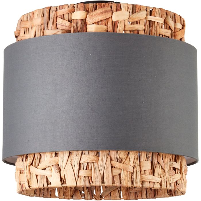 Brilliant Waterlilly 99828/22 plafondlamp met ronde kap van waterhyacint met een band van grijs textiel