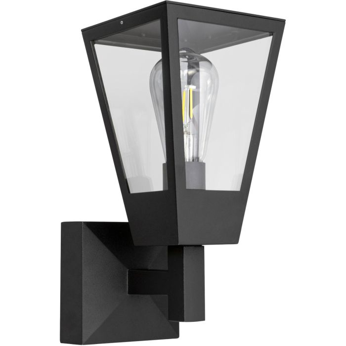 Brilliant Westcliff antraciet grijze wandlamp voor buiten van 33cm hoog met rechthoekige staande lantaarn met helder glazen ruitjes