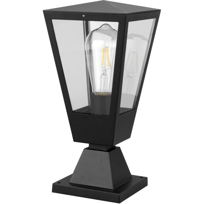 Brilliant Westcliff antraciet grijze sokkellamp van 45cm hoog met rechthoekige lantaarn met helder glazen ruitjes
