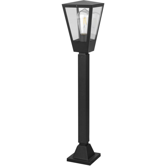 Brilliant Westcliff antraciet grijze paallamp van 80 cm hoog met rechthoekige lantaarn met helder glazen ruitjes