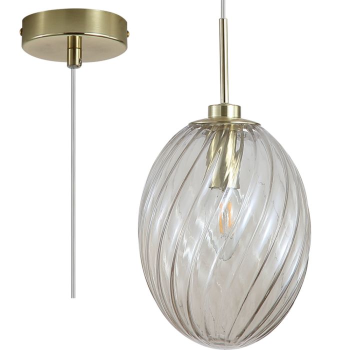 Searchlight Whirl 24141CL mat messing hanglamp met gedraaid champagne kleurig glazen kap