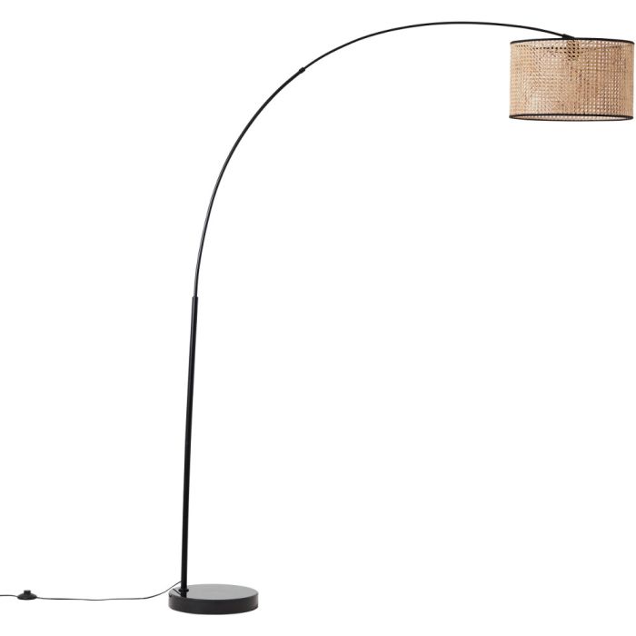 Brilliant Wiley 93138/06 zwarte booglamp met rotan kap