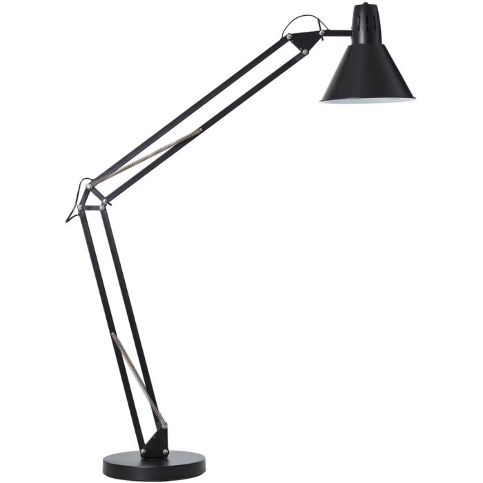 Brilliant Winston 92710/06 zwarte vloerlamp met scharnierende arm en zwart metalen kap
