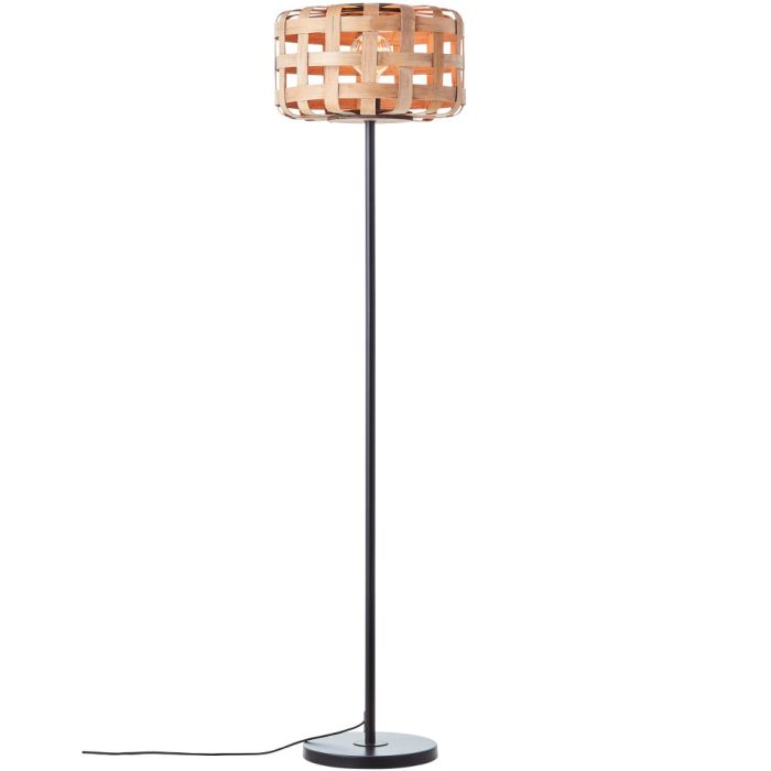 Brilliant Woodline 94525/09 zwarte vloerlamp met kap van gevlochten bamboe stroken
