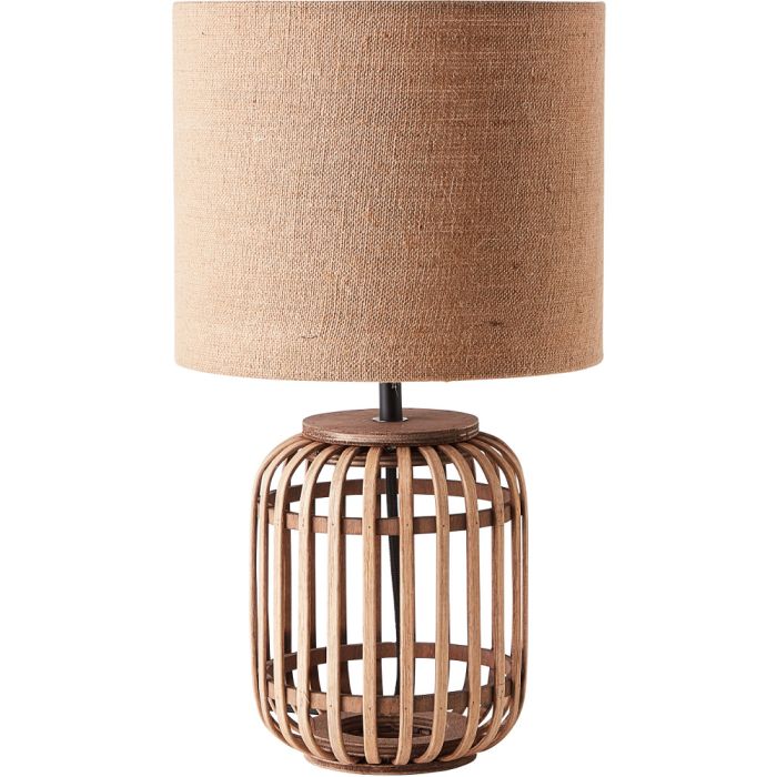 Brilliant Woodrow 93148/09 tafellamp met lampvoet van bamboe en bruine kap van textiel