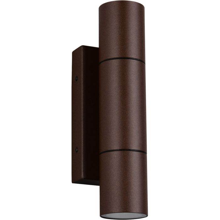 Trio Yamuna roestbruine cilindervormige up down wandlamp voor buiten van 23cm hoog voor smalle GU10 35mm lampjes