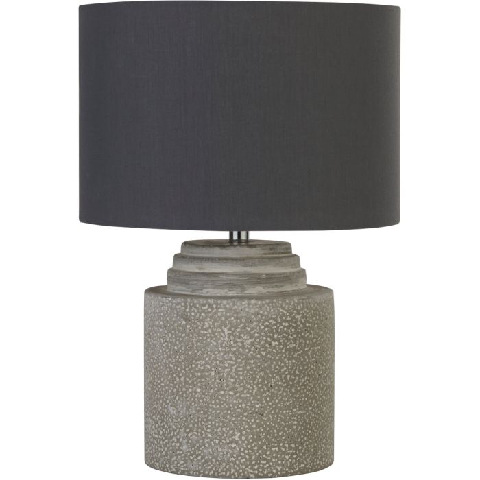 Searchlight Zara tafellamp van 36cm hoog met lampvoet van cement en ronde kap van grijs textiel
