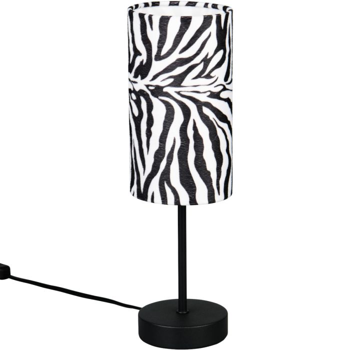 Reality Zebara tafellamp van 36 cm hoog met ronde kap van textiel met een zebra huid print