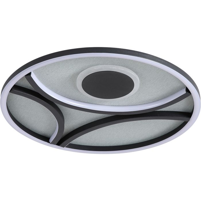 Searchlight Zendisk plafonniere van 39cm in diameter met gevormde LED balken en grijs textiel tegen het plafond