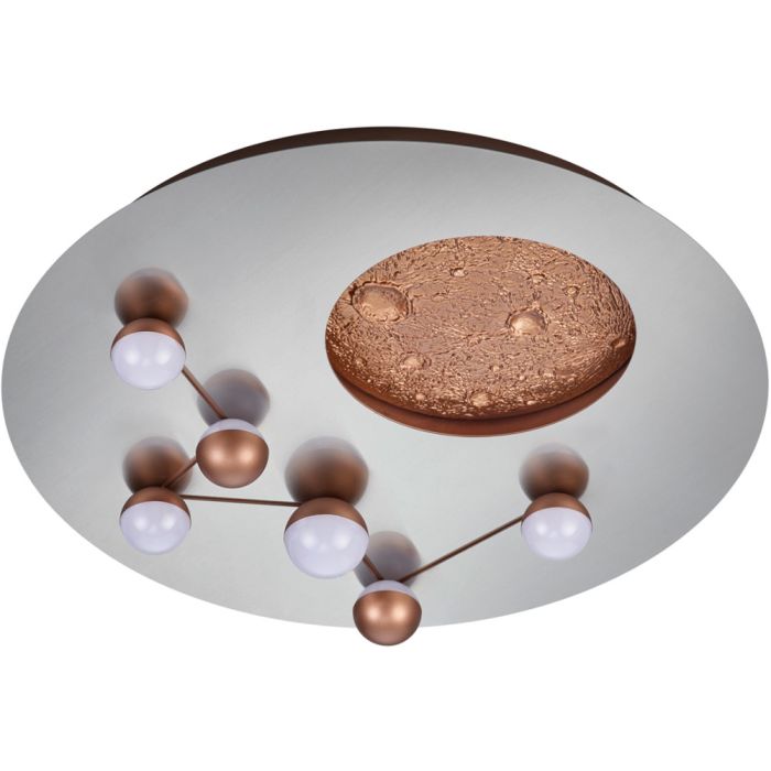 Trio Zodiac 644810107 geborsteld aluminium plafondlamp met diverse LED bolletjes en een goudkleurige schijf