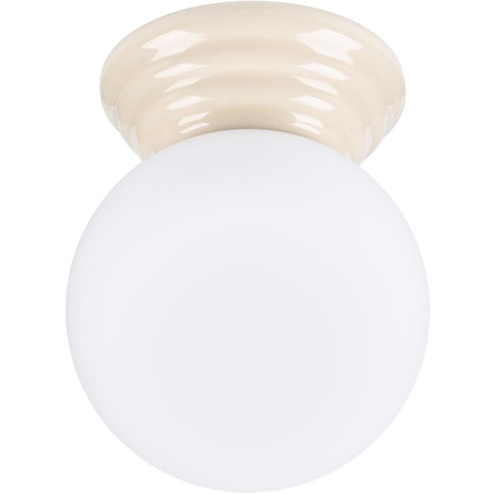 Sollux Zori beige badkamerlamp voor wand of plafondmontage met een wit glazen bol van 12 cm in diameter