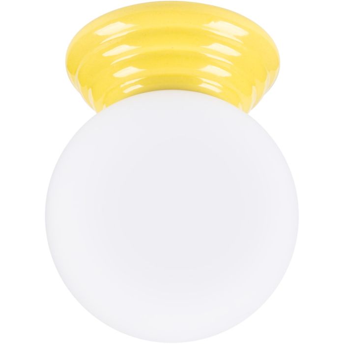 Sollux Zori gele badkamerlamp voor wand of plafondmontage met een wit glazen bol van 12 cm in diameter