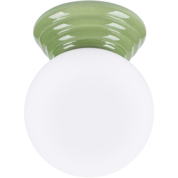 Sollux Zori groene badkamerlamp voor wand of plafondmontage met een wit glazen bol van 12 cm in diameter