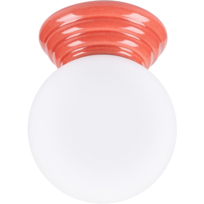 Sollux Zori perzikkleurige badkamerlamp voor wand of plafondmontage met een wit glazen bol van 12 cm in diameter