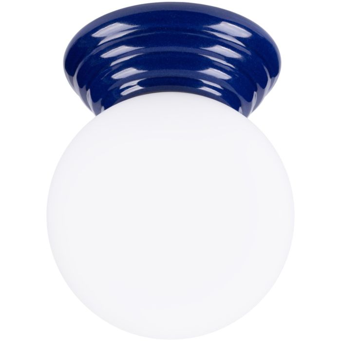 Sollux Zori blauwe badkamerlamp voor wand of plafondmontage met een wit glazen bol van 12 cm in diameter
