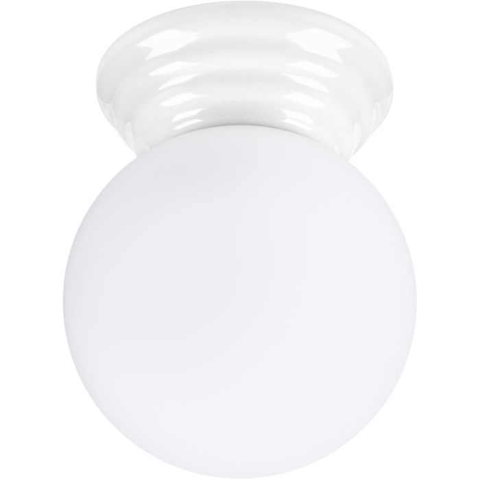 Sollux Zori witte badkamerlamp voor wand of plafondmontage met een wit glazen bol van 12 cm in diameter