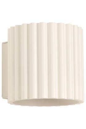 Sollux Aura beige geribbeld cilindervormige wandlamp van 10 cm in hoogte met een G9 lampje erin