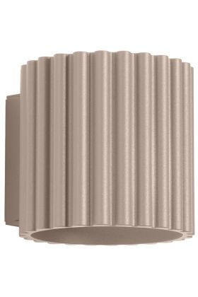 Sollux Aura beige geribbeld cilindervormige wandlamp van 10 cm in hoogte met een G9 lampje erin