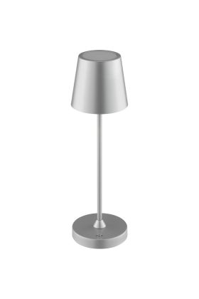 Brilliant Elora zilver kleurige oplaadbare tafellamp voor buiten met kunststof bovenzijde voor licht naar boven en beneden met een hoogte van 37 cm en een diameter van 11 cm