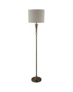 Searchlight Oscar EU1012AB antiek bronzen vloerlamp met glazen elementen en kap van havermoutkleurig textiel