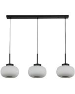 Searchlight Lumina 10271-3BK zwarte hanglamp met drie pendels met elk een kap van opaal geribbeld glas