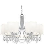 Searchlight Nina 1058-8cc chromen kroonluchter met acht ovale kapjes van wit textiel en kettingen met kristallen onder de kapjes