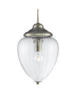 Searchlight Moscow 1091AB brandende antiek bronzen hanglamp met ribbelglas in druppelvorm