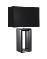 Searchlight Mirror EU1610BK tafellamp met rechthoekige open tafelvoet van verchroomde spiegels en rechthoekige kap van zwart textiel