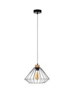 Britop Raquelle 187119104 hanglamp zwart metaaldraad en eikenhout