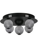 Searchlight Asteroid 20923BK plafonniere met zwart ronde plafondplaat en vijf ballen van acryl