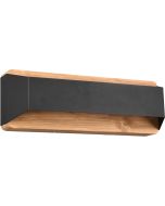 Trio Arino 224819132 zwarte brede rechthoekige wandlamp met houten wandplaat