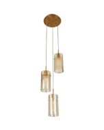 Searchlight Duo 2303-3CP hanglamp met ronde messing plafondplaat en drie pendels met dubbele kap van champagne en mat glas