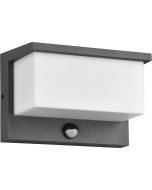 Trio Nestos 240969142 antraciet grijze wandlamp voor buiten met witte rechthoekige lichtunit en bewegingsmelder
