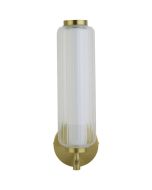 Searchlight Mod 2625SB messing wandlamp met staande LED buis met geribbeld helder glas eromheen