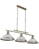 Searchlight Bistro 2683-3AB antiek bronzen hanglamp met drie albast glazen kappen aan een dubbele stang