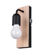 Trio Arturo 284470132 zwarte wandlamp voor de badkamer met houten wandplaatje en een vrij hangend peertje