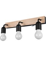 Trio Arturo 284470332 zwarte wandlamp voor de badkamer met houten wandplaatje en drie vrij hangend peertjes